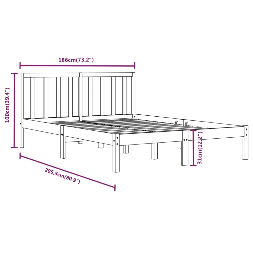 Cadre de lit sans matelas blanc bois massif de pin 180x200 cm