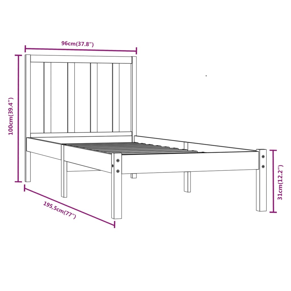 Cadre de lit sans matelas bois de pin massif 90x190 cm