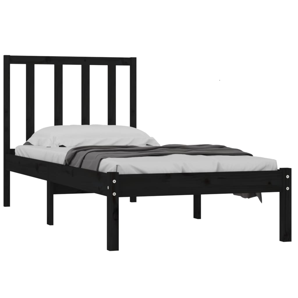 Cadre de lit sans matelas noir bois de pin massif 90x190 cm