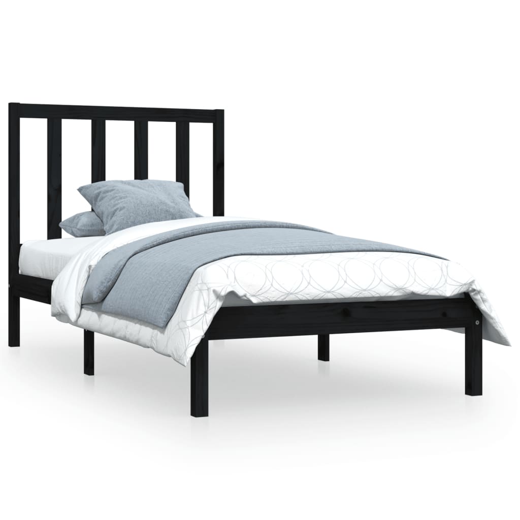 Cadre de lit sans matelas noir bois massif de pin 100x200 cm