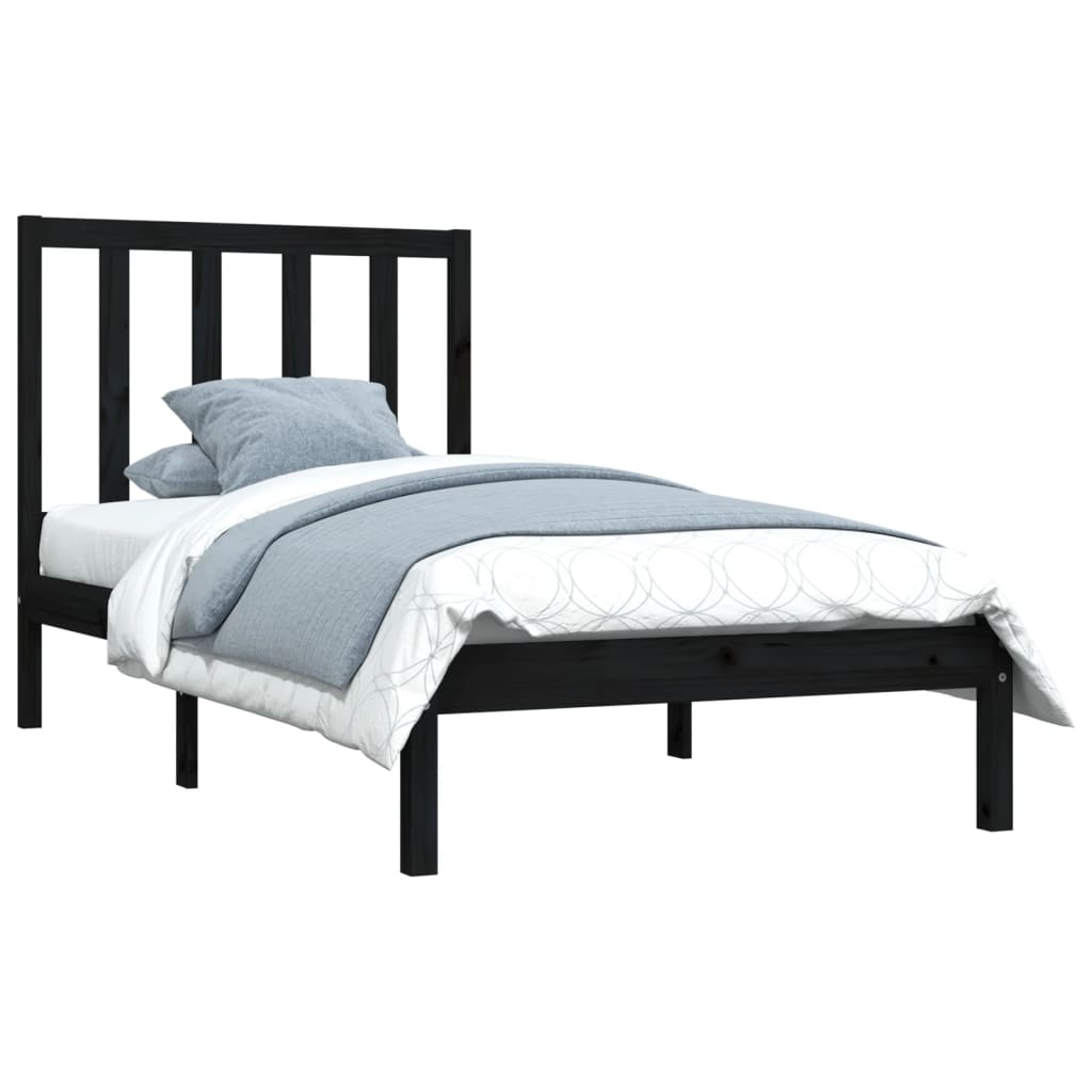 Cadre de lit sans matelas noir bois massif de pin 100x200 cm