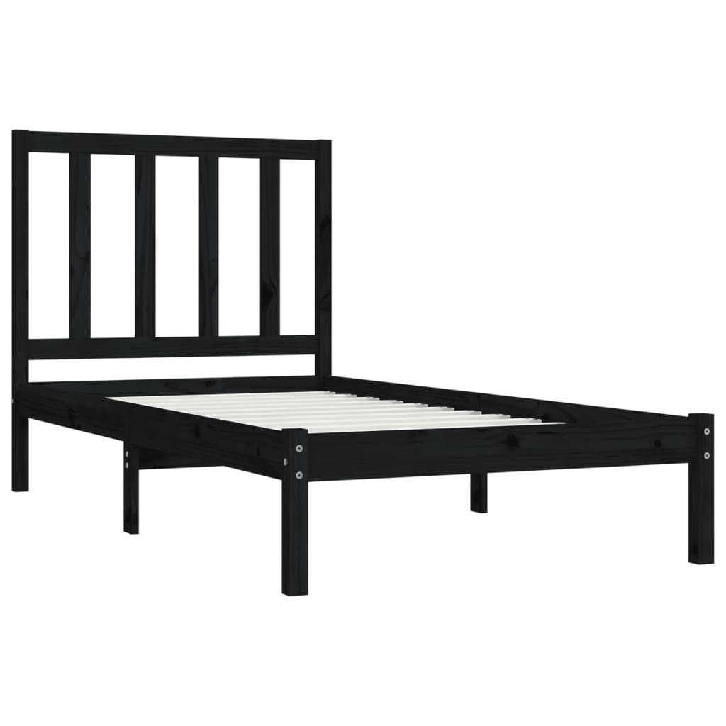 Cadre de lit sans matelas noir bois massif de pin 100x200 cm