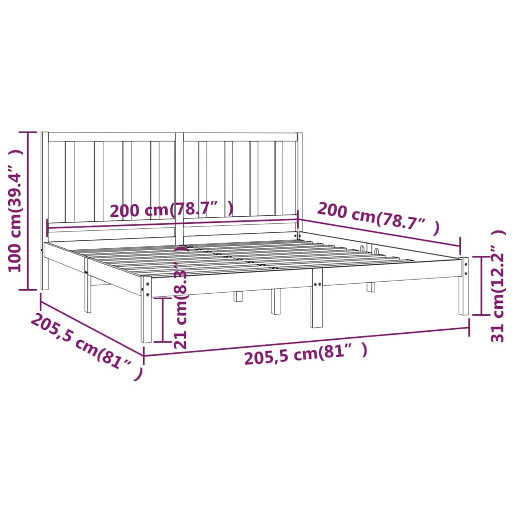 Cadre de lit sans matelas bois massif de pin 200x200 cm