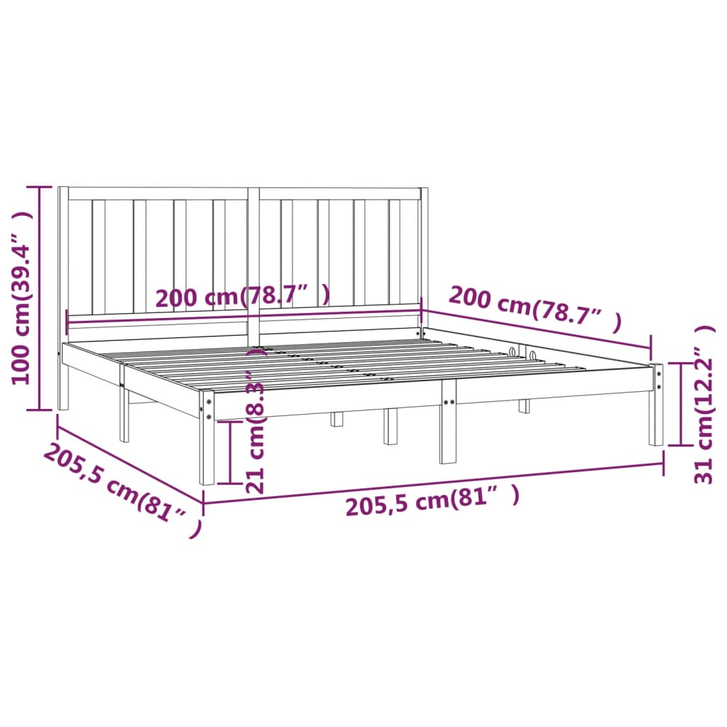 Cadre de lit sans matelas blanc bois massif de pin 200x200 cm