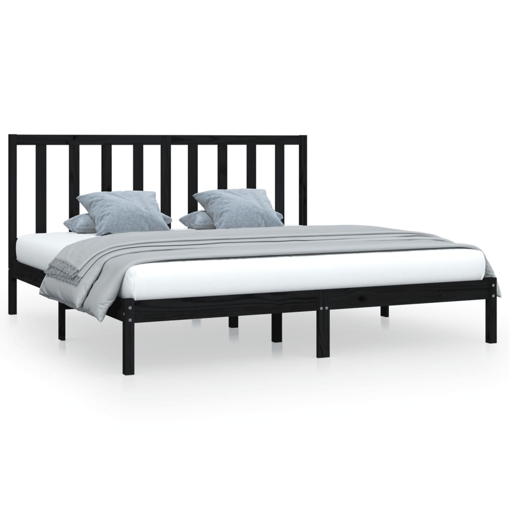 Cadre de lit sans matelas noir bois massif de pin 200x200 cm