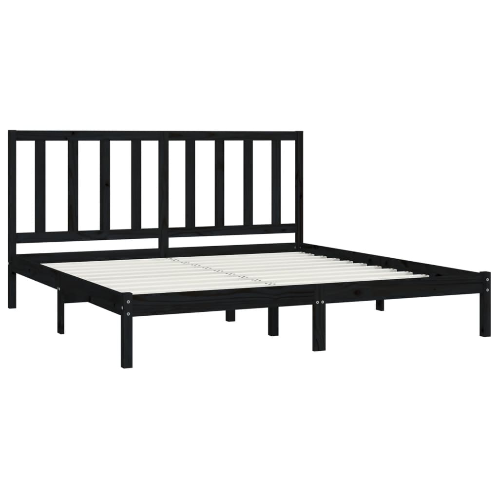 Cadre de lit sans matelas noir bois massif de pin 200x200 cm