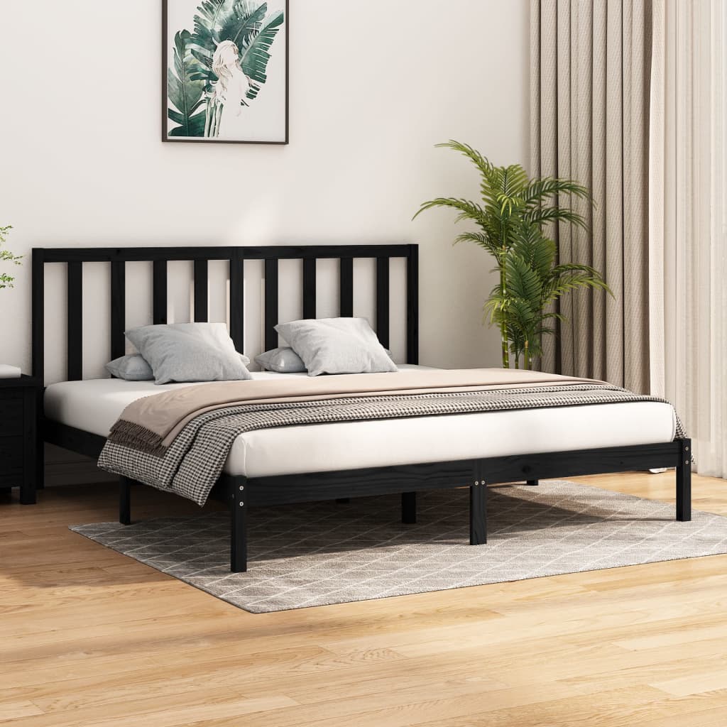 Cadre de lit sans matelas noir bois massif de pin 200x200 cm