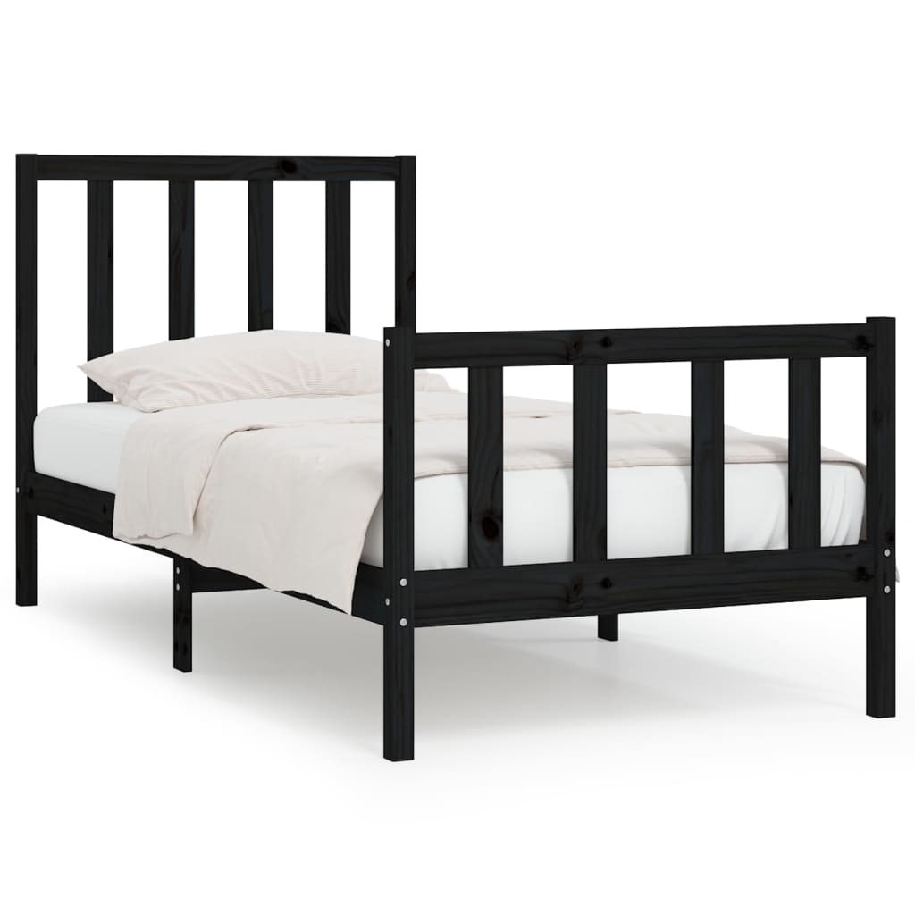 Cadre de lit sans matelas noir 90x190 cm bois massif