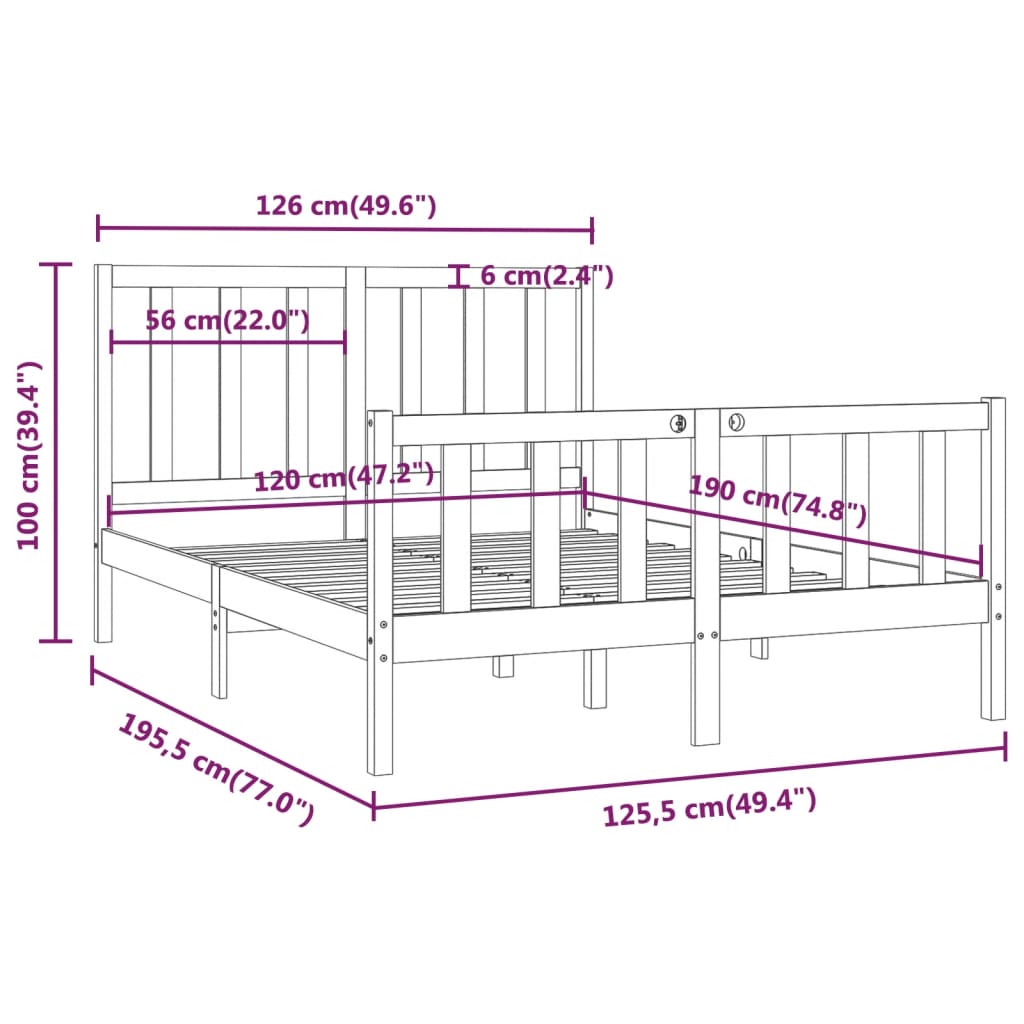 Cadre de lit sans matelas 120x190 cm bois massif