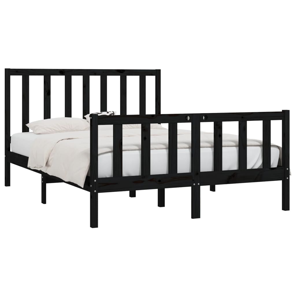 Cadre de lit sans matelas noir 135x190 cm bois massif