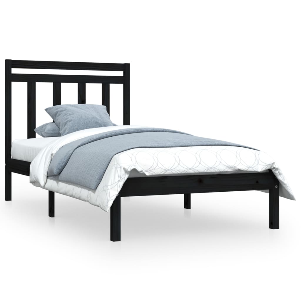 Cadre de lit sans matelas noir 75x190 cm bois massif