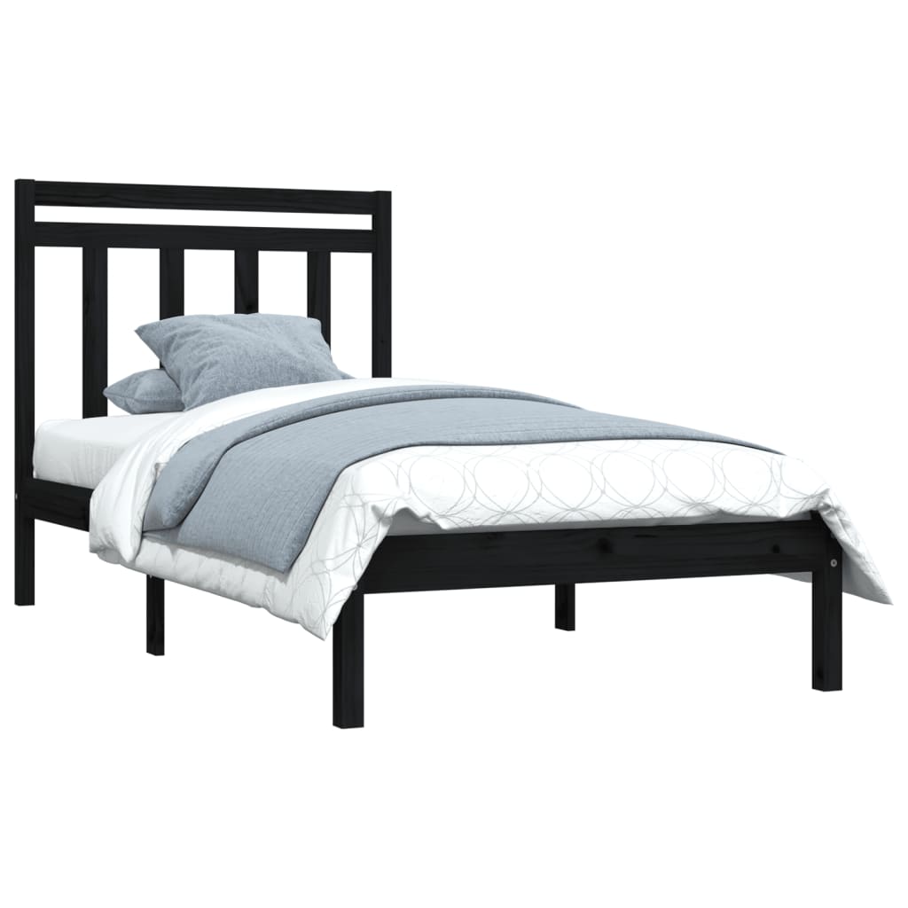 Cadre de lit sans matelas noir 75x190 cm bois massif