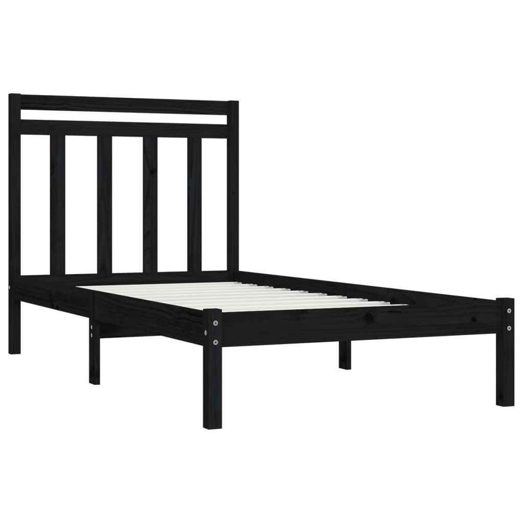 Cadre de lit sans matelas noir 75x190 cm bois massif