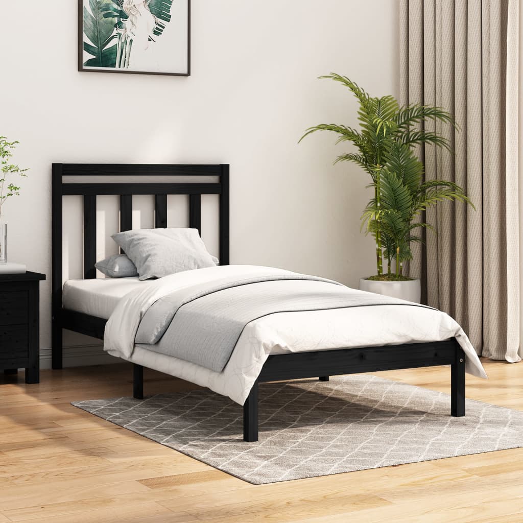 Cadre de lit sans matelas noir 75x190 cm bois massif