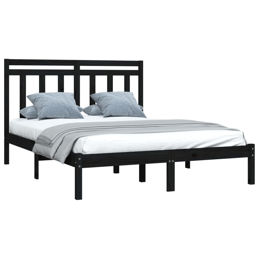 Cadre de lit sans matelas noir 120x190 cm bois massif