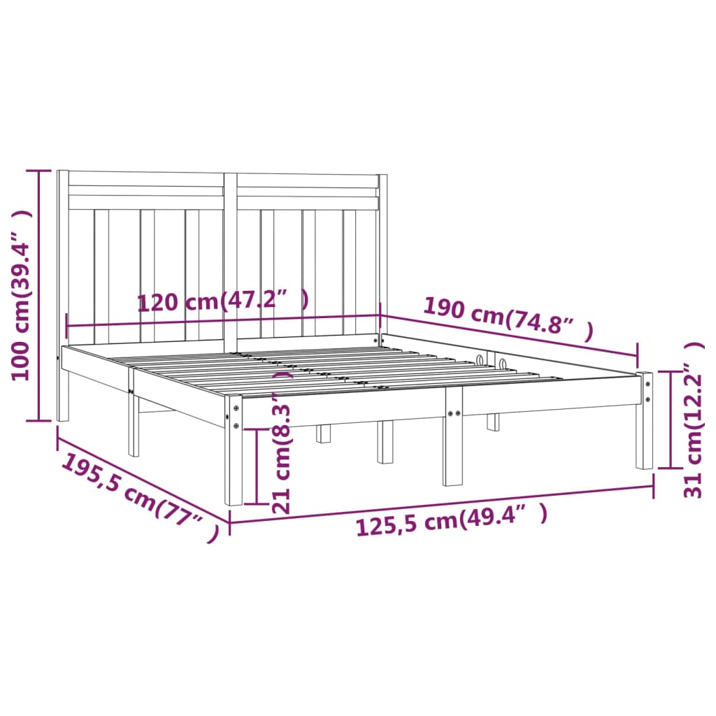 Cadre de lit sans matelas noir 120x190 cm bois massif