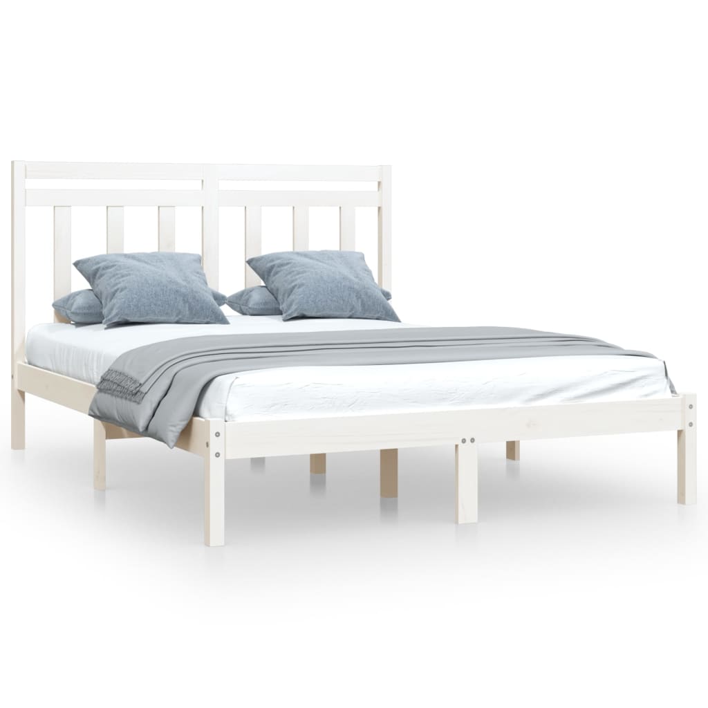 Cadre de lit sans matelas blanc 135x190 cm bois massif