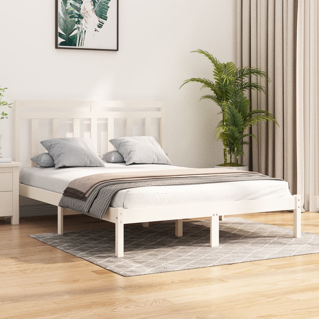 Cadre de lit sans matelas blanc 135x190 cm bois massif