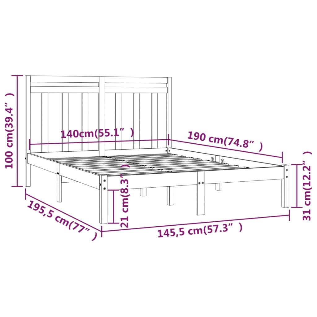 Cadre de lit sans matelas noir 140x190 cm bois massif