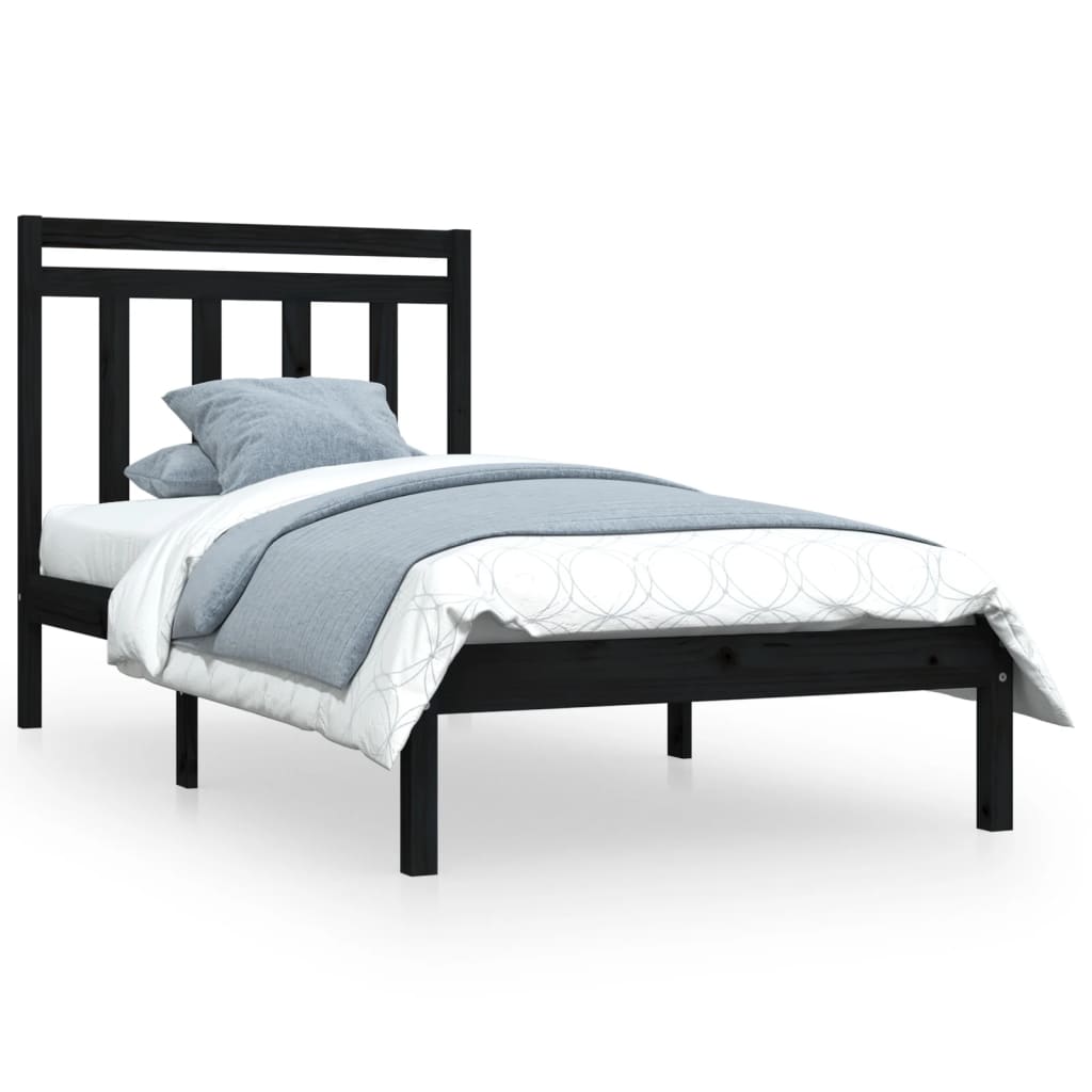 Cadre de lit sans matelas noir 100x200 cm bois massif