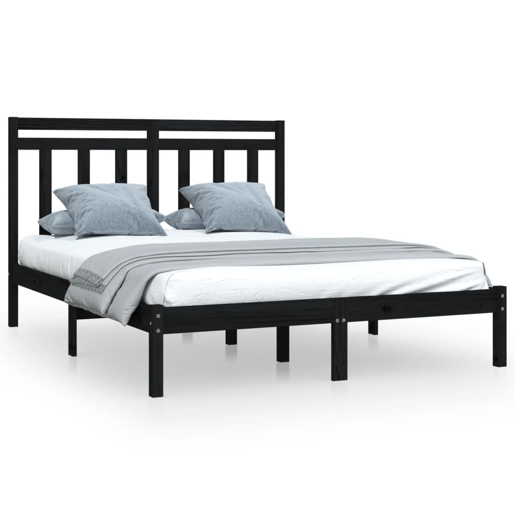 Cadre de lit sans matelas noir 150x200 cm bois massif