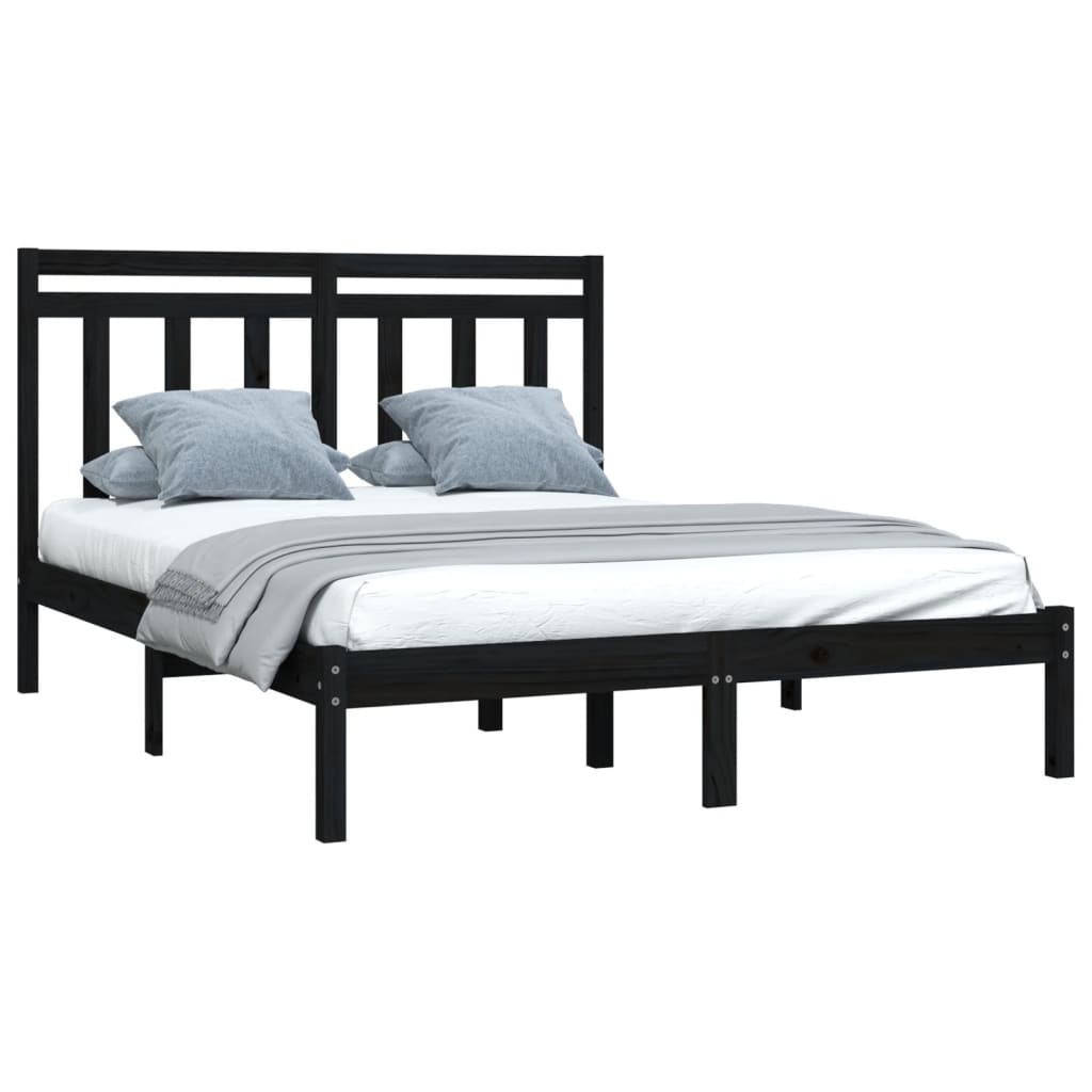 Cadre de lit sans matelas noir 150x200 cm bois massif