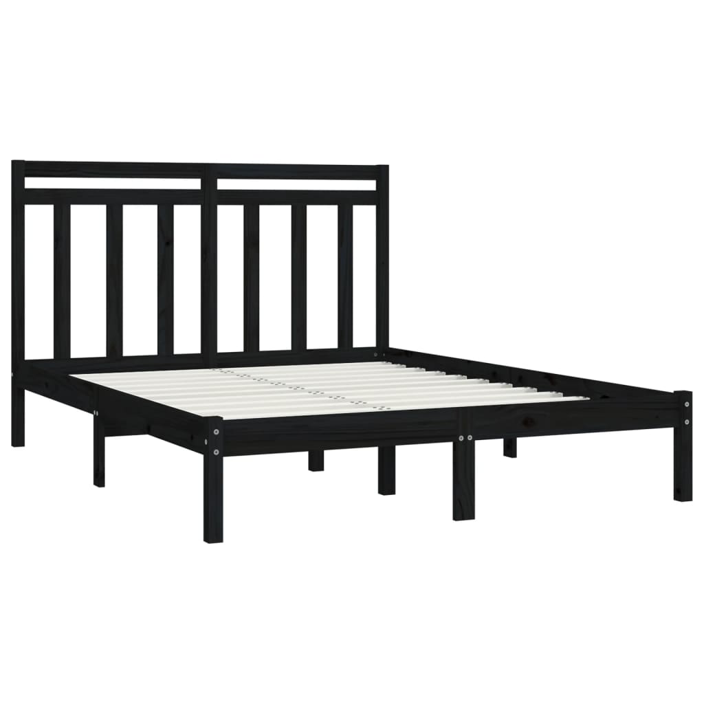 Cadre de lit sans matelas noir 150x200 cm bois massif