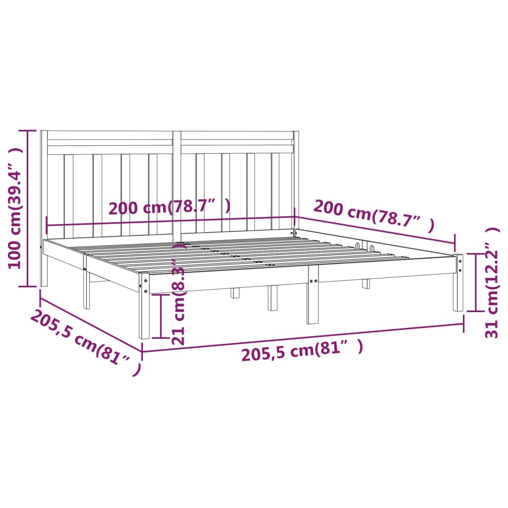 Cadre de lit sans matelas 200x200 cm bois massif