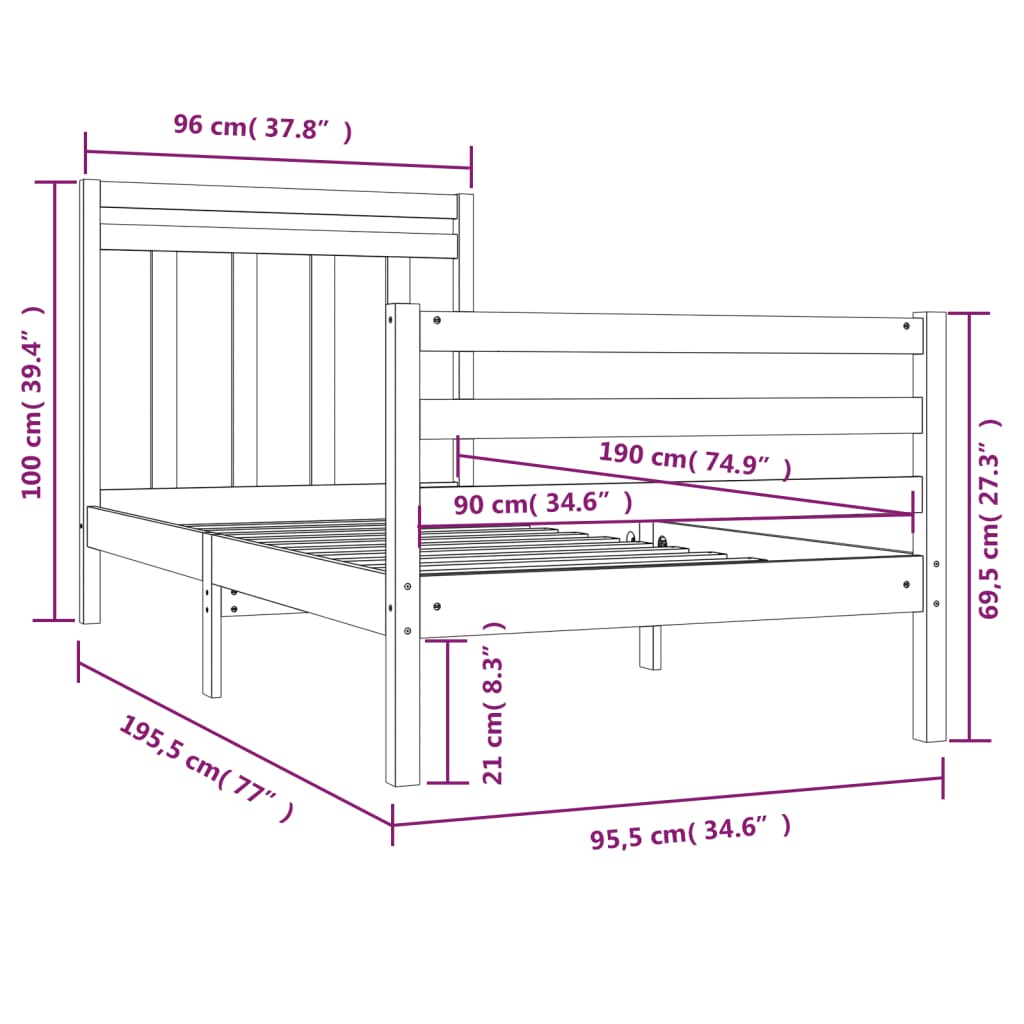 Cadre de lit sans matelas 90x190 cm bois massif