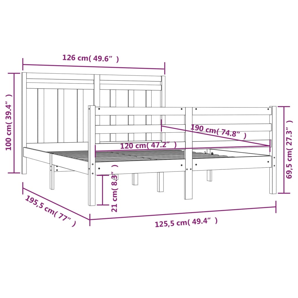 Cadre de lit sans matelas 120x190 cm bois massif