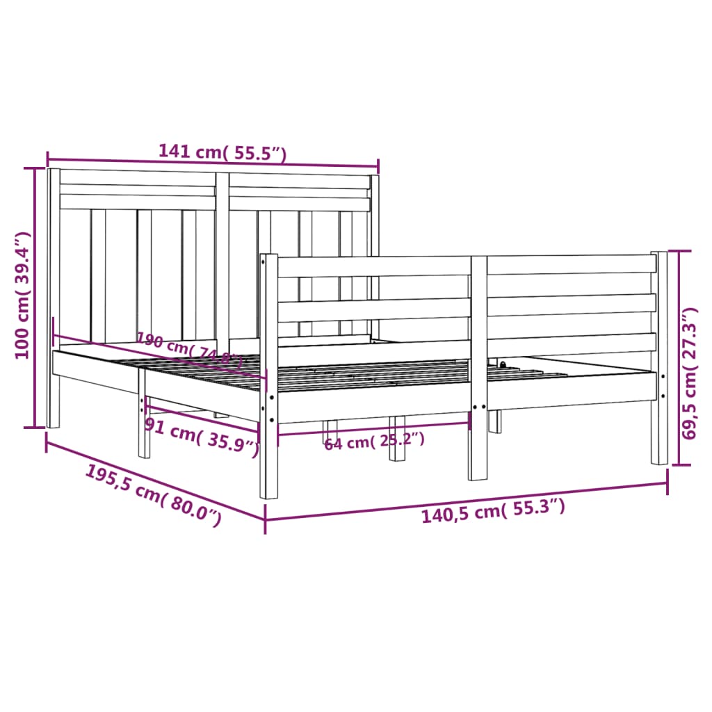 Cadre de lit sans matelas blanc 135x190 cm bois massif