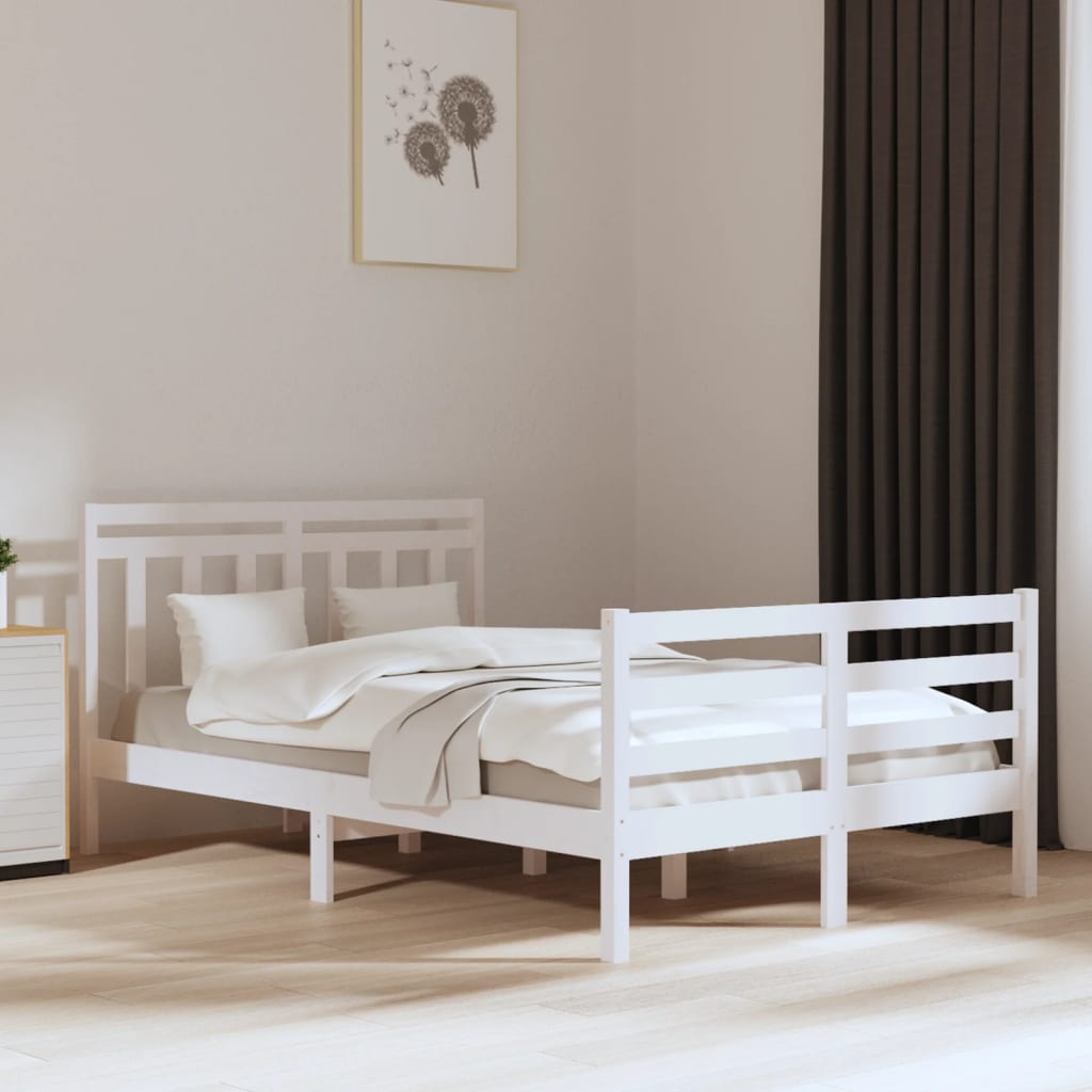 Cadre de lit sans matelas blanc 135x190 cm bois massif