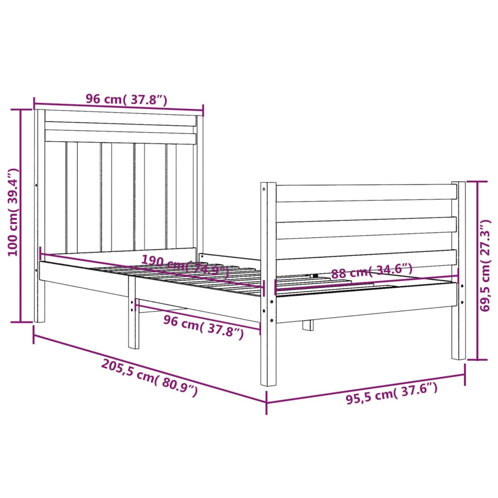 Cadre de lit sans matelas 90x200 cm bois massif