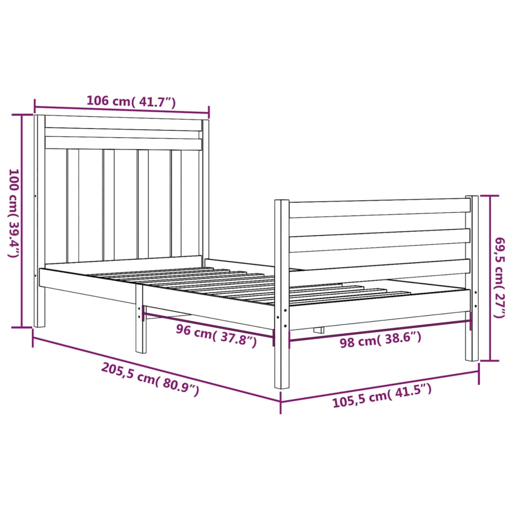 Cadre de lit sans matelas 100x200 cm bois massif