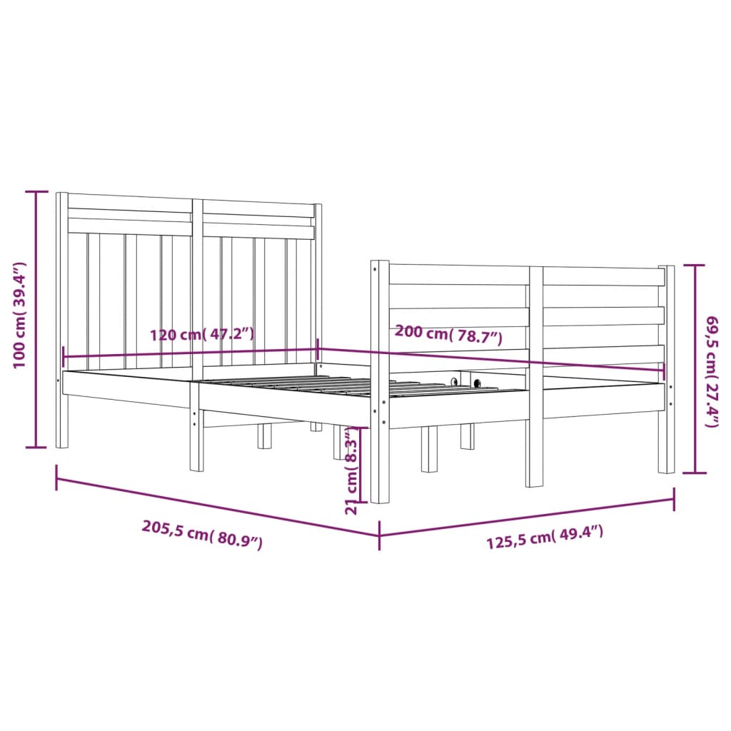 Cadre de lit sans matelas 120x200 cm bois massif