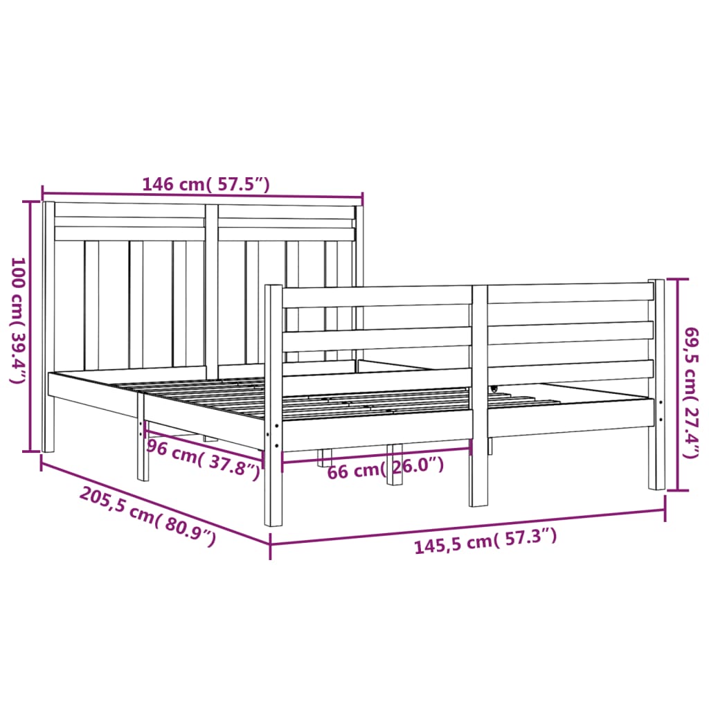 Cadre de lit sans matelas blanc 140x200 cm bois massif