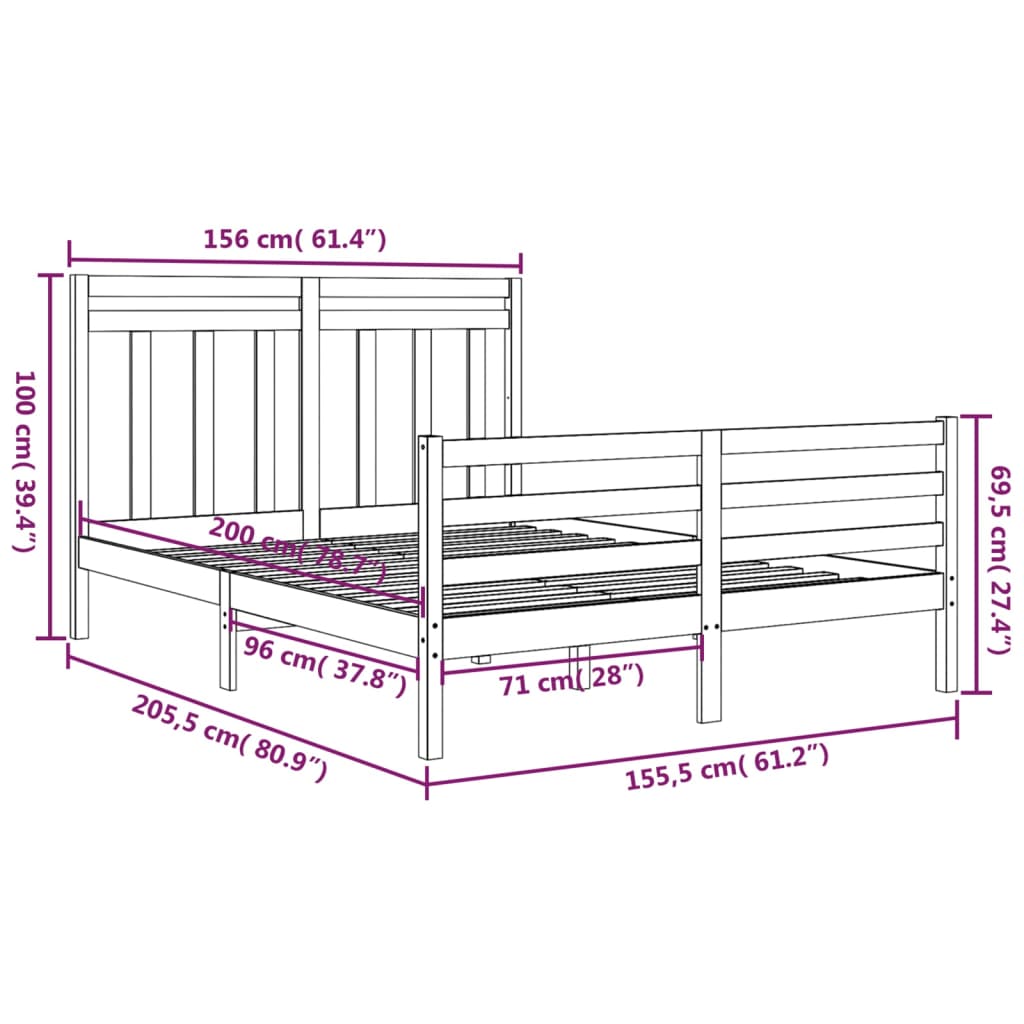 Cadre de lit sans matelas blanc 150x200 cm bois massif