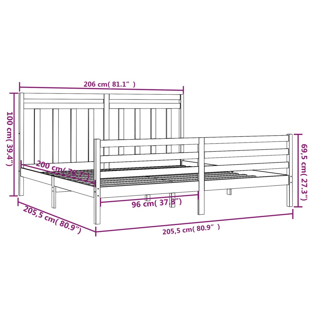 Cadre de lit sans matelas 200x200 cm bois massif