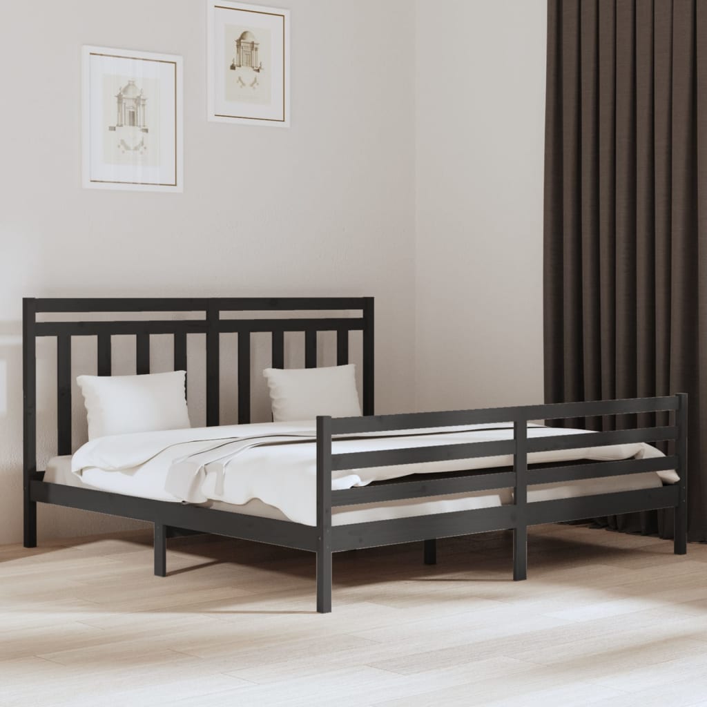 Cadre de lit sans matelas gris 200x200 cm bois massif