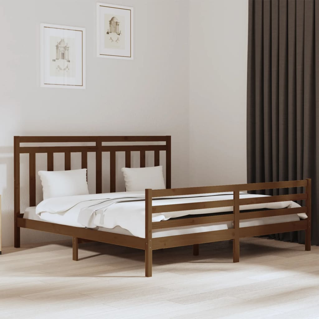 Cadre de lit sans matelas marron miel 200x200 cm bois massif