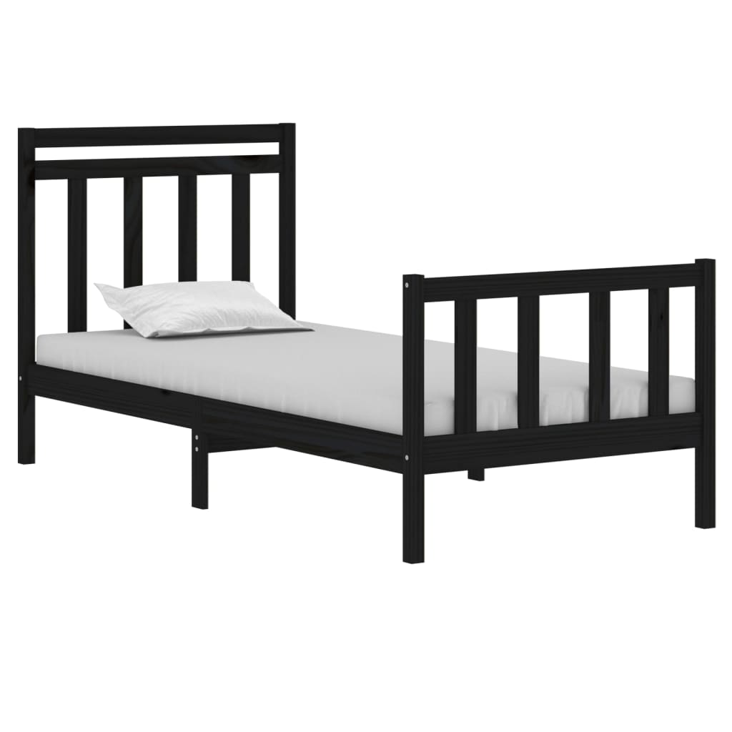 Cadre de lit sans matelas noir 90x190 cm bois massif