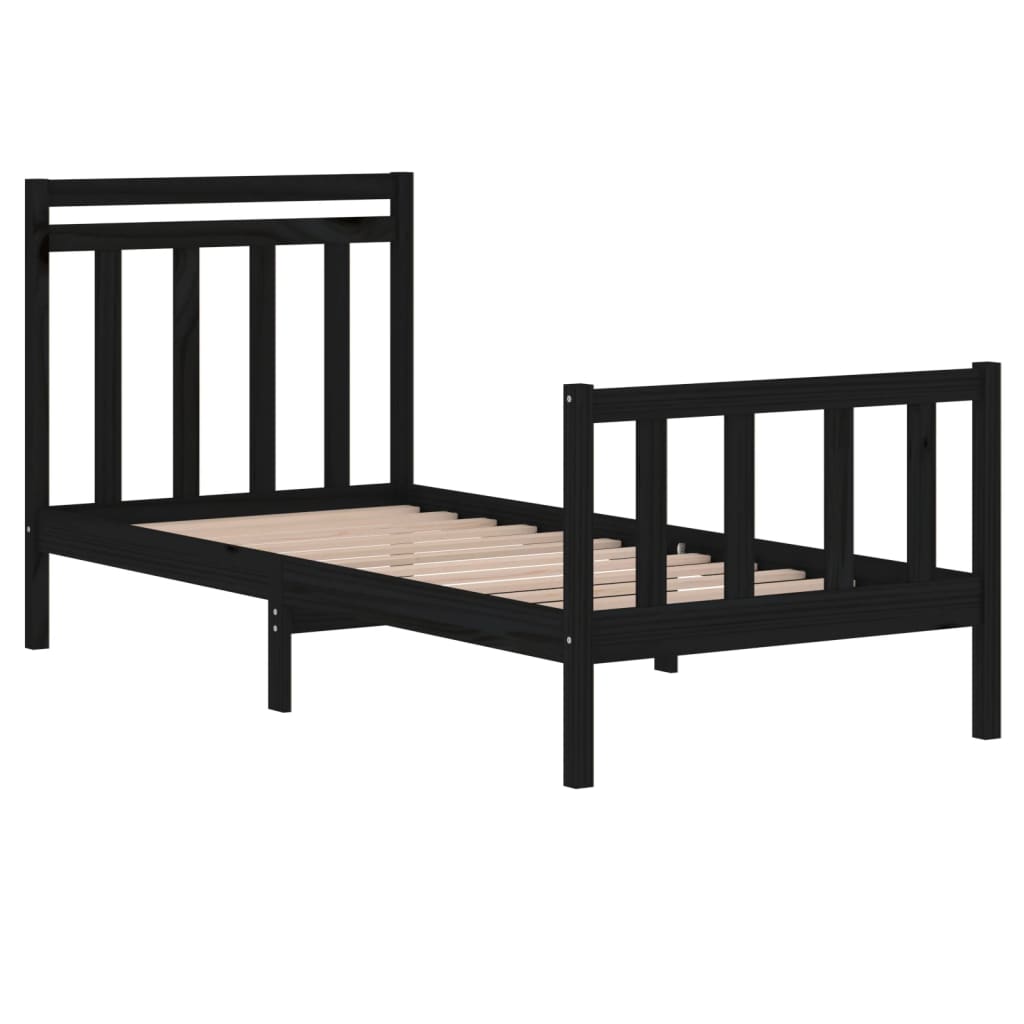 Cadre de lit sans matelas noir 90x190 cm bois massif