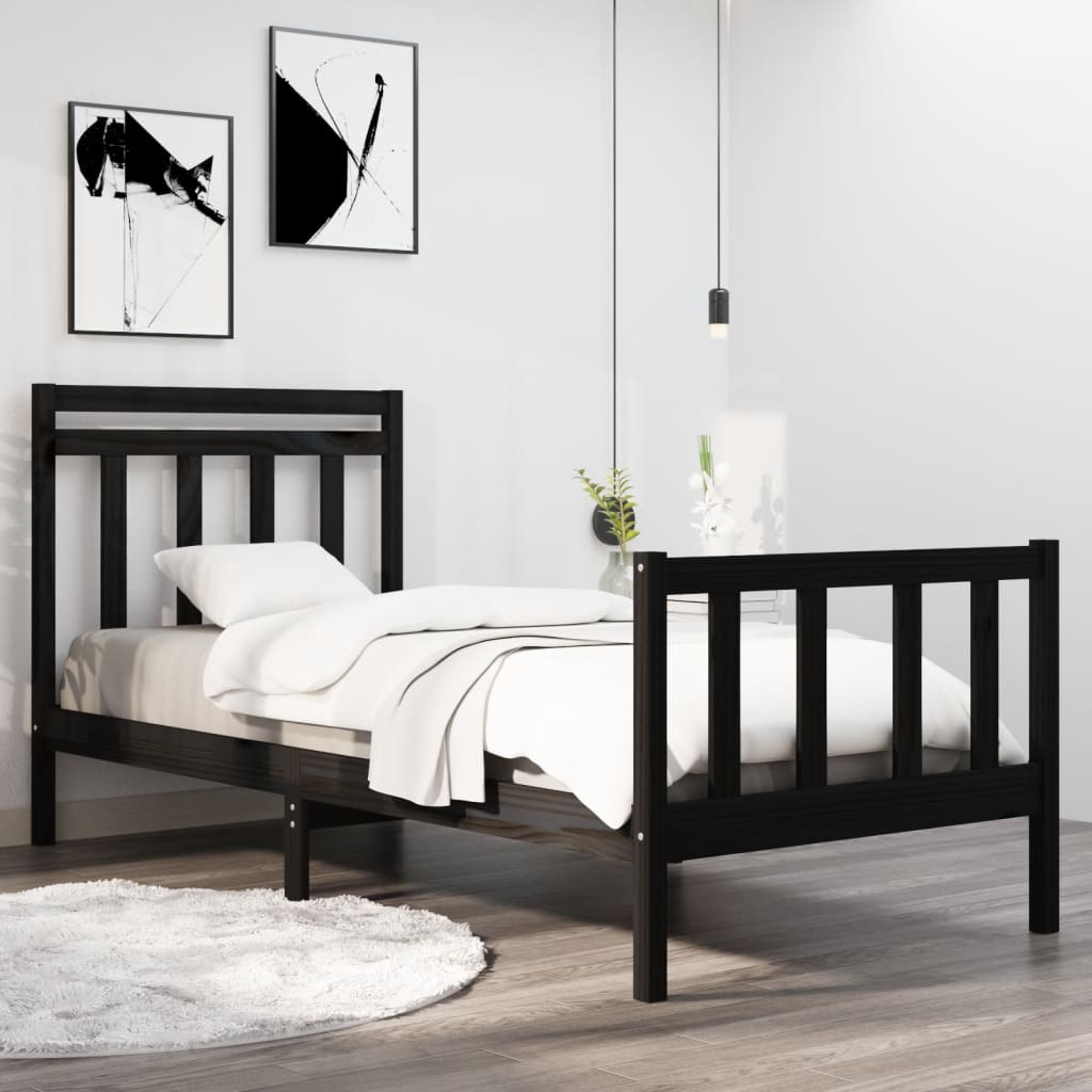 Cadre de lit sans matelas noir 90x190 cm bois massif