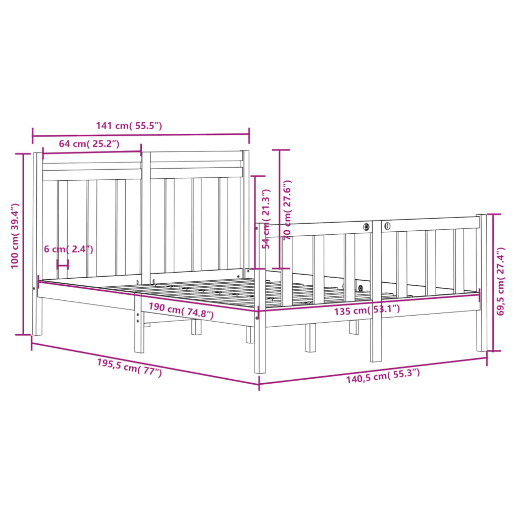 Cadre de lit sans matelas blanc 135x190 cm bois massif