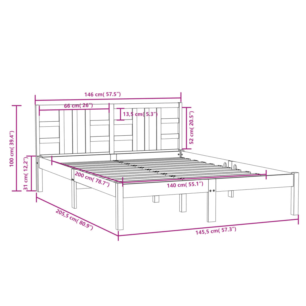 Cadre de lit sans matelas blanc 140x200 cm bois massif