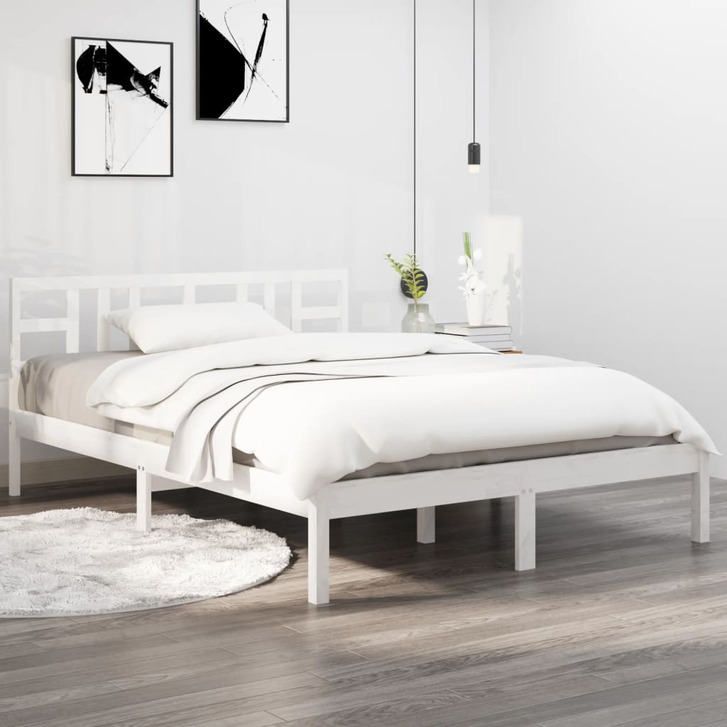 Cadre de lit sans matelas blanc 150x200 cm bois massif