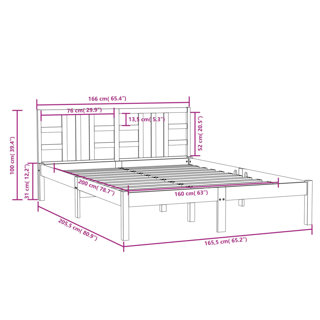 Cadre de lit sans matelas blanc 160x200 cm bois massif