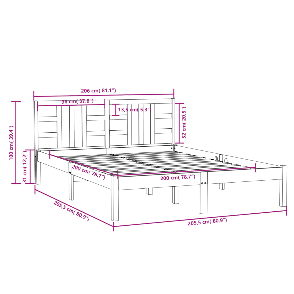 Cadre de lit sans matelas blanc 200x200 cm bois massif