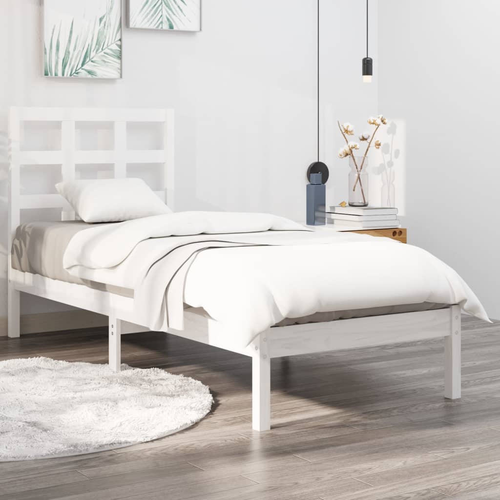 Cadre de lit sans matelas blanc 75x190 cm bois massif