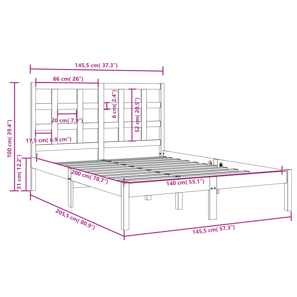 Cadre de lit sans matelas blanc 140x200 cm bois massif